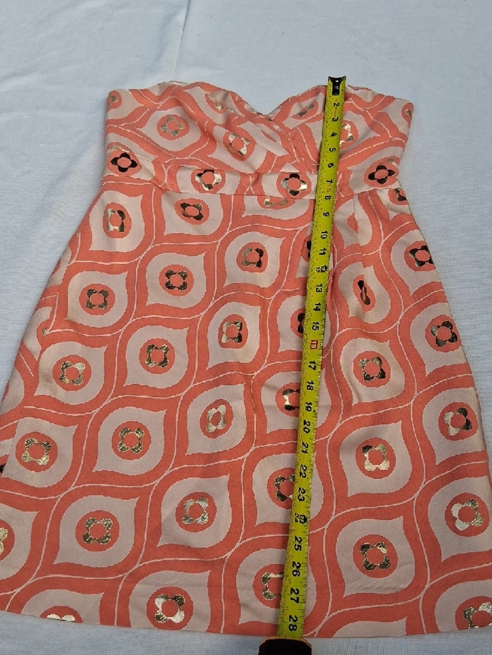Tibi Coral and Cream Strapless Mini Dress with Gold Accents - Picture 8 of 14